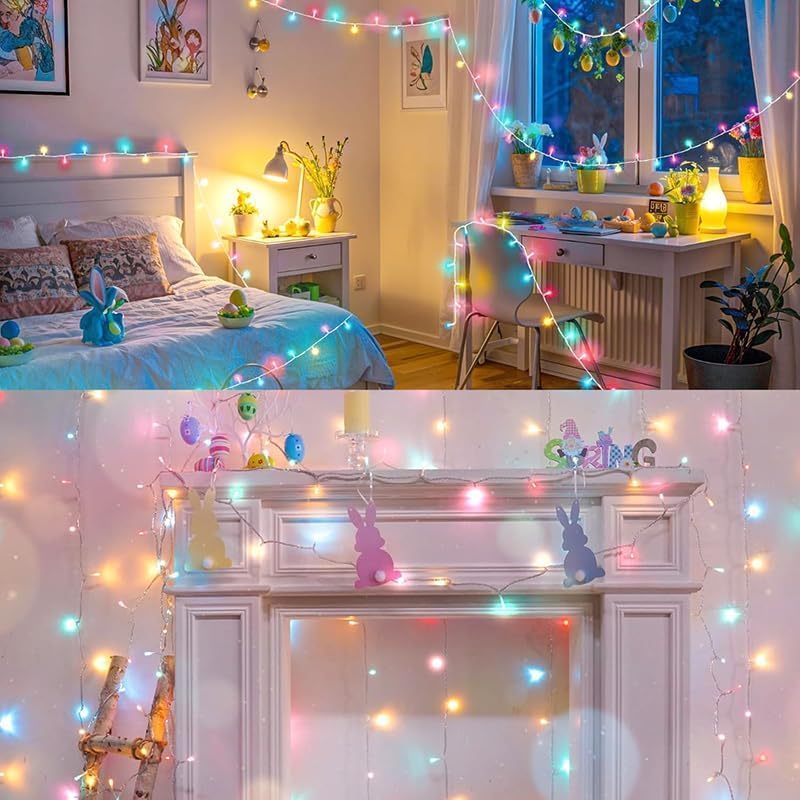 LAMPHOME Colorful Easter String Lights, 66 ft 200 LED Pastel Easter Lights 16 Modes Plug in,transparant Wire Twinkle Fairy Lights for Spring Bedroom Tree Room Outdoor Party for Easter Decorations - Image 3