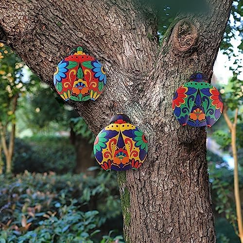 Scwhousi Metal Ladybugs Outdoor Wall Decor,Mexican Pottery Outdoor Decor,Talavera Garden Decoration Hanging for Fence,Yard, Patio,Living Room,Bedroom,Muticolored - Image 3