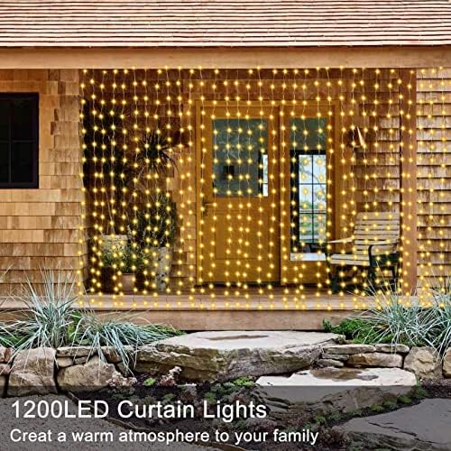 1200 LED Curtain Fairy Lights 10Ftx10Ft with Timer Remote Control Plug in - Image 2