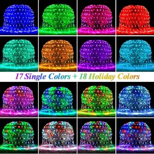 204 LED Net Lights, 35 Colors Changing Christmas Net Lights Outdoor, 9.8ft x 6.6ft Connectable Bush Mesh Light Clear Wire for Halloween Christmas Tree Holiday Wedding Party Gazebo Patio Decor - Image 2