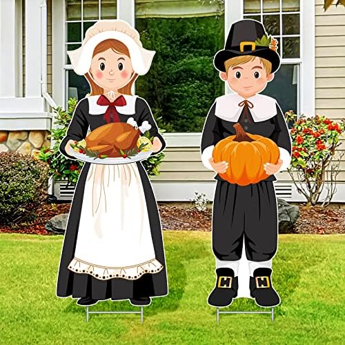 Capoda 2 Pcs Large Thanksgiving Pilgrim Yard Sign Decor, 33 x 12.6in - Image 4