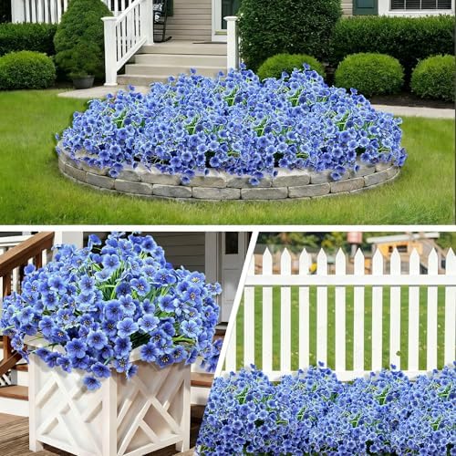 20 Bundles Artificial Flowers for Outdoors,UV Resistant Fake Flowers with Plastic Plants,Silk Faux Fowers for Outdoor Planters,Fake Realistic Flowers Window Box Front Porch Hanging Basket Decor-Blue - Image 4