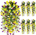 6 Pcs Artificial Hanging Flowers 30 Inch Mixed Color Yellow Purple White Morning Glory Vines UV Resistant Fake Hanging Plants Silk Hanging Flowers for Outdoor Garden Porch Patio Window Decor by Sariiraw