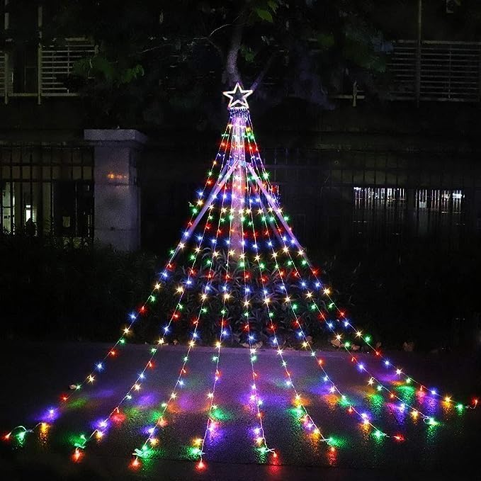 Outdoor Christmas Decorations Star String Lights, 317 LED 11.5 ft Waterfall Tree Lights with 8 Memory Lighting Modes&Timer Christmas Star Lights for Yard Indoor, Festival, Party, Decorations - Image 2
