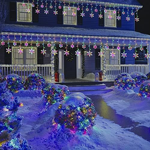Toodour Christmas Snowflake Lights Outdoor, 17.22ft 264 LED Snowflake Icicle Lights with 22 Drops, Connectable, 8 Modes Waterproof Multicolor Christmas Light for Curtain, Eaves, Window, Xmas Decor - Image 7