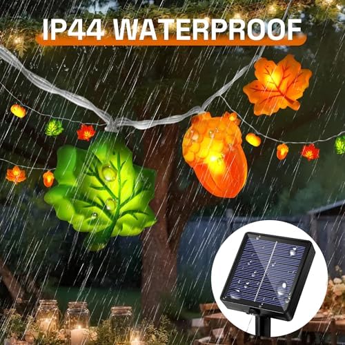 Solar Fall Lights Outdoor 17.4Ft 3D Acorn Pumpkin Maple Leaf String Lights, 8 Modes Thanksgiving Lights Fall Decor Thanksgiving Decorations for Outdoor - Image 6