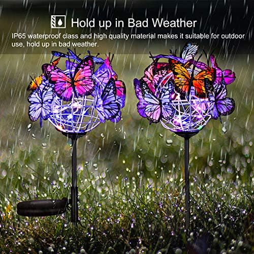 Outdoor Solar Garden Lights - 2 Pack Solar Powered Garden Stake Lights with 18 Butterflies and Copper String Lights, Multicolor - Image 3