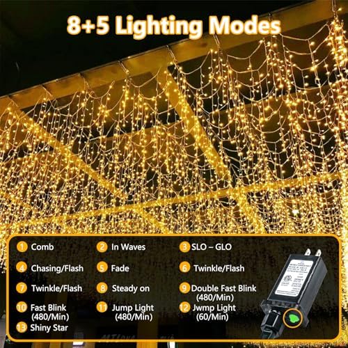 115FT 300LED Warm White Christmas String Fairy Lights Indoor/Outdoor, Waterproof with 8 Modes, Clear Wire Plug in Twinkle Light for Outside Garden Bedroom Christmas Tree Decorations - Image 2