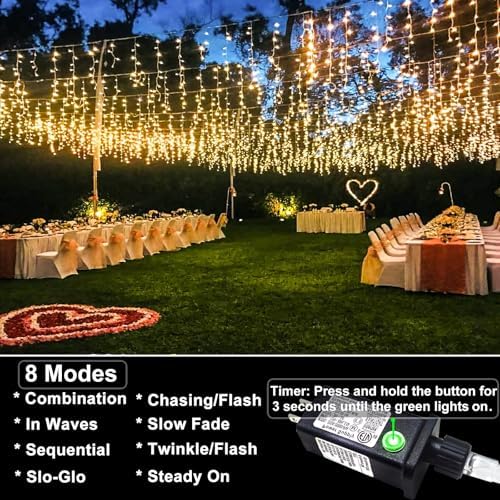 99ft Icicle Lights for Outside, Warm White Christmas Lights Outdoor Indoor, 1216 LED Twinkle String Light with 228 Drops, Waterproof Curtain Light for House Eaves Patio Wall Bedroom Window Roof Decor - Image 7