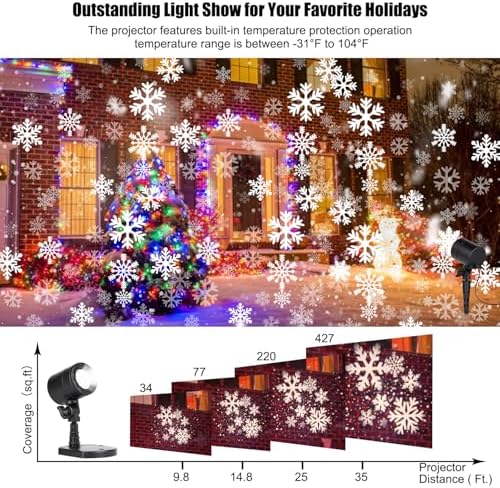 2 Pack Christmas Snowflake Projector Lights Outdoor, Led Rotating Snowfall Show Lights Waterproof Landscape Decorative Christmas Light Lighting for Xmas Holiday Garden Indoor Home Decoration Show - Image 6
