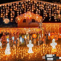 Orange Halloween Lights Outdoor Indoor, 66ft Icicle Lights for Outside, 640 LED Twinkle String Lights with 120 Drops Clear Wire Short Curtain Lights for Room Home Wall Bedroom Decor by Nielfoi