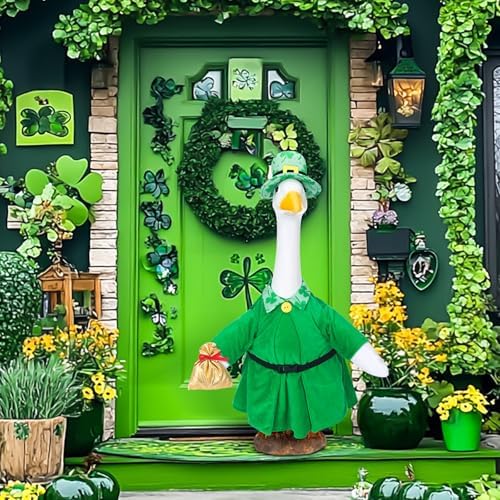 Cutecrop St. Patrick's Day Goose Outfit Porch Goose Clothes for 23" Lawn Outdoor Garden Yard Patio Statue St. Patrick's Day Decor - Image 5