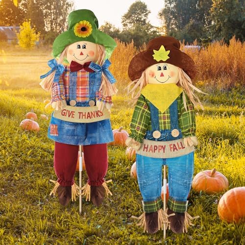 Meonum 2 Pack Fall Scarecrow Outdoor Decorations(Denim,Styleb,70cm) - Image 2
