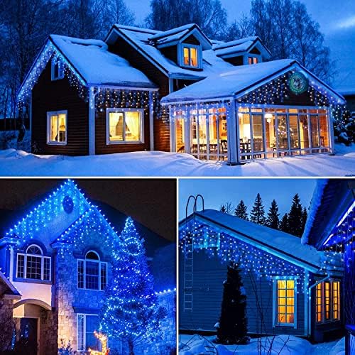 Blue White Christmas Icicle Lights, 300 LED 33FT Curtain Lights - Image 7