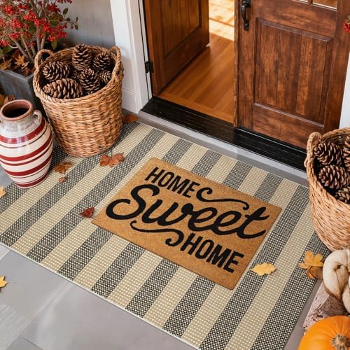 Fall Front Door Mat 3x5, Cotton Woven Washable Striped Outdoor Rug - Image 2