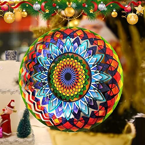 FONMY Wind Spinner Mandala Sun Flower 12 inches – 3D Stainless Steel – Laser Cut Metal Art Geometric Pattern - Hanging Wind Spinner, Kinetic Yard Art Decorations - Indoor/Outdoor Décor - Image 2