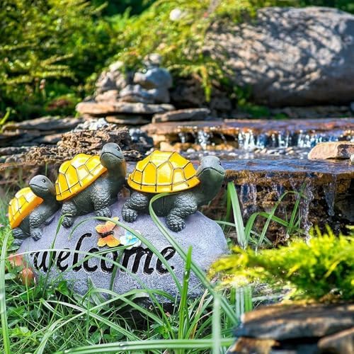 shumi Solar Garden Statue Turtle Outdoor Lights -Welcome Turtles on a Rock Solar Powered LED Outdoor Garden Ornaments，for Indoor Outdoor Yard Statue Decoration，Thanksgiving Christmas 1 Pack - Image 6