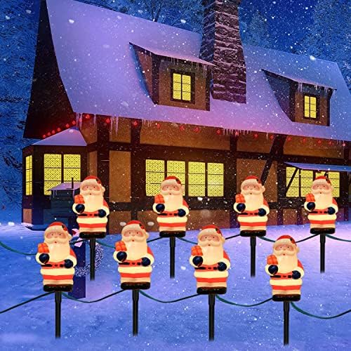 C7 Christmas Santa Pathway String Lights 7 Ft with 4 Santa Driveway Markers (E12 Socket Base, 5w) for Porch Landscape Decor Outdoor Lights for Patio Yard Garden Lawn Decoration, White - Image 6
