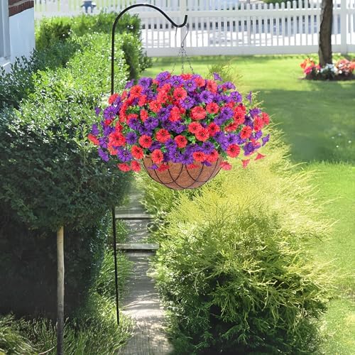 Artificial Fake Hanging Flowers with Basket for Outdoor Decor 12 Pcs UV Resistant Faux Silk Morning Glory Flowers Plants for Outdoor Outside Planters Home Porch Patio Balcony Spring Summer Décor - Image 4
