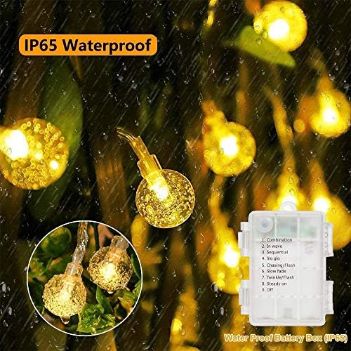 Battery Operated Globe String Lights,Water Proof 33 FT 80 LED Crystal Ball String Lights 8 Modes With Remote Control ,Indoor Outdoor LED Fairy Lights for Home, Christmas, Party Patio, Warm White - Image 5