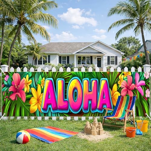 HOMETITUTE Aloha Banner Luau Decorations 10x3FT Large Hawaiian Banner Leaf Luau Beach Theme Backyard Party Decoration Pool Party BBQ Patio Garden Welcome Summer Indoor Outdoor Celebration Display Decor by HOMETITUTE