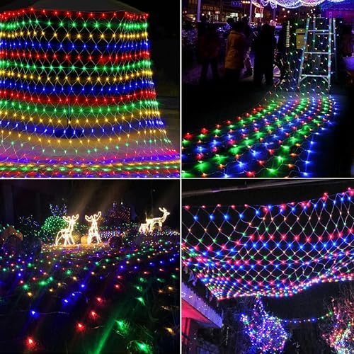 LJLNION Christmas Net Lights, 360 LED 12ft x 5ft Connectable Mesh Fairy String Lights,8 Modes Low Voltage Safe Adaptor for Xmas Trees, Bushes, Wedding, Outdoor Garden Decorations, Multicolor - Image 5