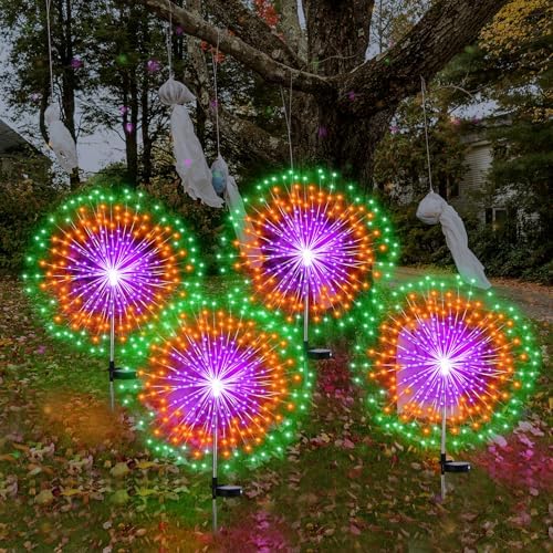 Tujoe 4 Pack Halloween Outdoor Garden Decoration Solar Firework Lights - Image 6