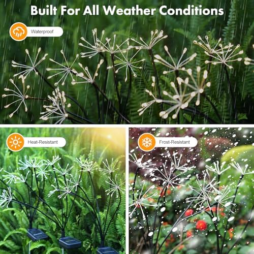 Kwaiffeo Solar Garden Lights Outdoor: Waterproof 2 Modes Twinkling Fireworks Light, Solar Lights for Outside Yard Pathway Garden Decor - Mothers Day Gardening Gifts for Women, Warm White -6Pack - Image 5