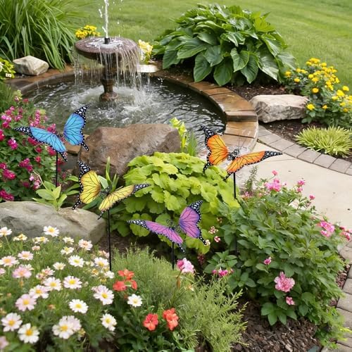 hogardeck Garden Decor for Outside, Set of 4 Metal Butterfly Decorative Garden Stakes for Spring Decor, Yard Art Garden Decorations for Outdoor Lawn Pathway Patio - Image 2