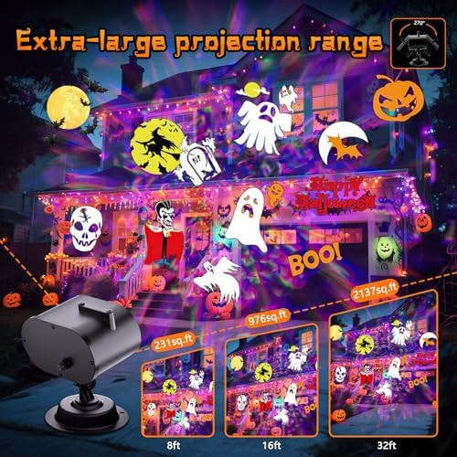 Halloween decorations outdoor, 2-In-1 Halloween Projector Lights outdoor with Remote Control(Ocean Wave & Patterns), Three Fixing Methods, Timer, 12 Slide &15 Colors for Halloween, Christmas, New Year - Image 6