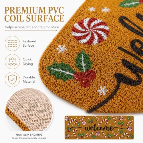 Long Doormat 48x 16 inch Candy Cane Door Mat Christmas Doormat Welcome Door Mat for Winter Christmas Front Door Outdoor Indoor Porch Entrance Decor - Image 6