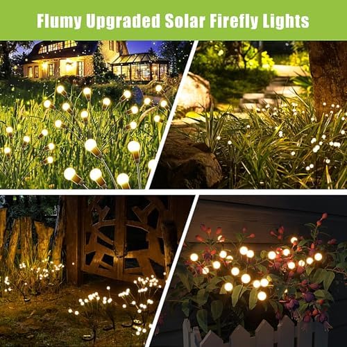 Flumy Solar Garden Lights Outdoor - 4 Pack 32 LED Firefly Lights Waterproof, Garden Decorations for Yard Patio Pathway Lawn Outside, Unique Gifts for Grandma Women, Solar Decor Warm White - Image 6