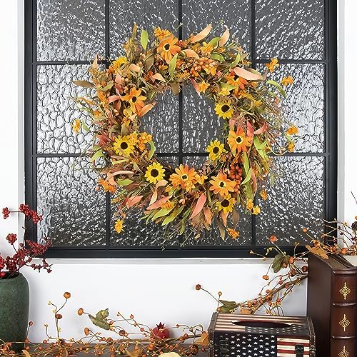JINGHONG Fall Wreaths for Front Door 22 Inch Artificial Fall Wreath Floral Autumn Wreath for Outside Door Harvest Thanksgiving Day Celebration - Image 6