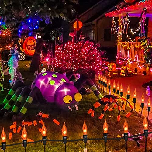 Fall Halloween Decorations Indoor Outdoor - Orange Flickering Flame String Lights Orange Halloween Lights, 12.8Ft C18 Retro Twinkle Flame String Lights with 10+2Pcs C18 Flame Light Bulbs (E12 Base) - Image 4