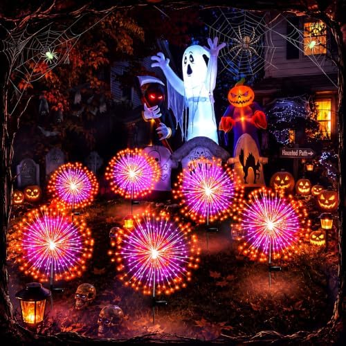 Tujoe 8 Pcs Halloween Solar Firework Stake Lights 180 LED 8 Modes by Tujoe