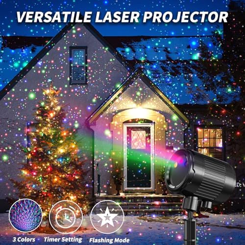 Christmas Laser Projector Light Outdoor: RGB 3 Colors Firefly Moving Laser Lights, IP65 Waterproof Star Projector Lights Show Decor for Garden Yard Holiday Party, Christmas Halloween New Year Gift - Image 2