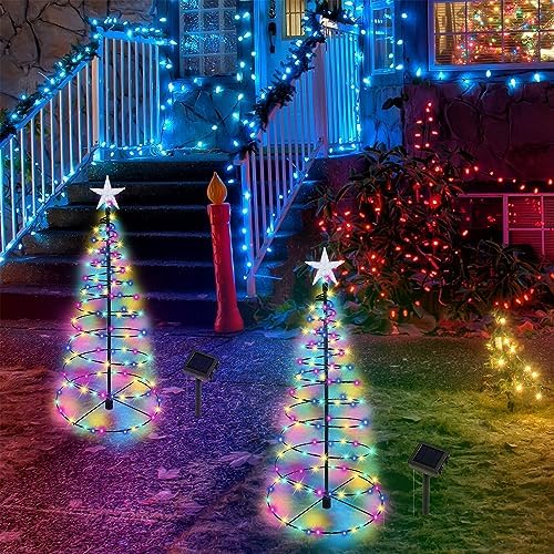 Dynaming 2 Pack Solar Spiral Christmas Trees with Multicolor Lights, 26" Outdoor Light Up Xmas Pathway Markers with Stake, Auto On/Off & Waterproof Lights for Winter Patio Yard Walkway Driveway Decor - Image 4