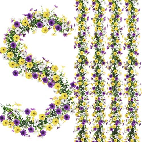 2 Pcs 6 ft Artificial Flowers Wisteria Garland, Purple Yellow by FineCheer