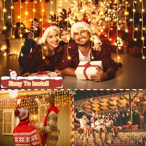 65 FT 640 LED Christmas Lights Outdoor Decorations Clear Wire String Lights Plug in 120 Drops 8 Modes Memory Timer Connectable Curtain Fairy Lights Waterproof for Holiday Wedding Party-Warm White - Image 6