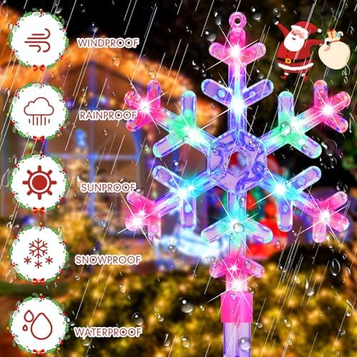 Retisee 10 Pack Snowflake Christmas Lights for Pathway Markers Lights Outdoor 27'' Peppermint Snowflake Pathway Decorations with Bows for Holiday Yard Lawn Walkway(Colorful) - Image 3
