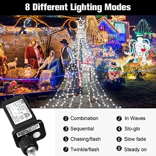 Outdoor Christmas Star String Lights, 320 LED 11.5 ft Waterfall Tree Lights with 8 Lighting Modes for Indoor/Outdoor Yard, Home, Festival, Party, Xmas, New Year Decor - Image 4