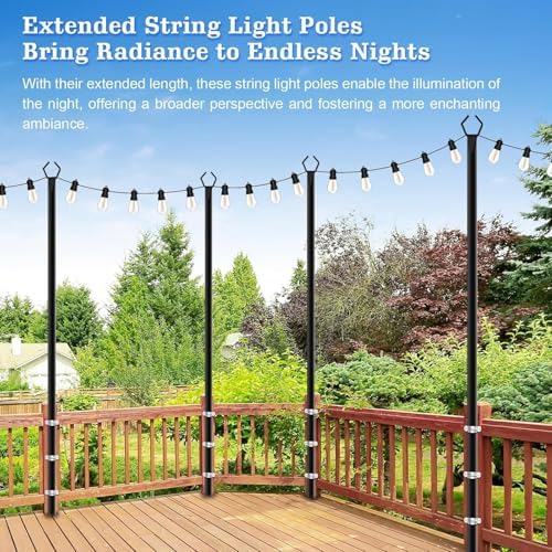 SINLEY 4 Pack String Light Poles,10 Ft Metal Poles with Fork for Outdoor String Lights,Outdoor Light Poles with Fork,Poles/Post/Stand for Outside,Patio,Deck (6 Pack 10FT String Light Pole) - Image 4