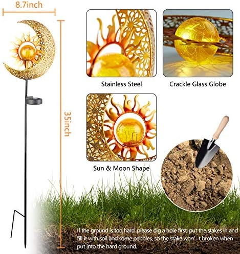 LICKLIP Outdoor Solar Garden Lights, Sun&Moon Crackle Glass Stake Light - Image 5