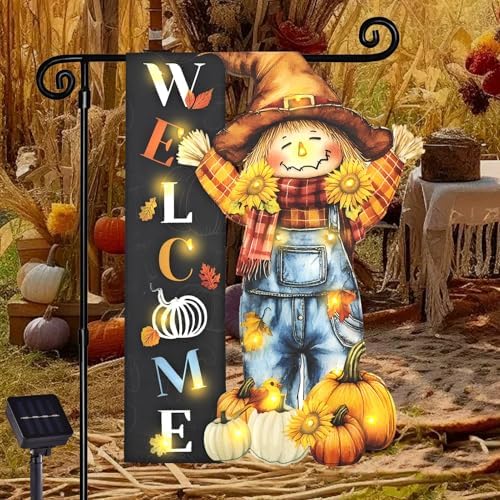 Thanksgiving Lighted Garden Flag, Scarecrow Fall Yard Decoration by FLAGMESAGE