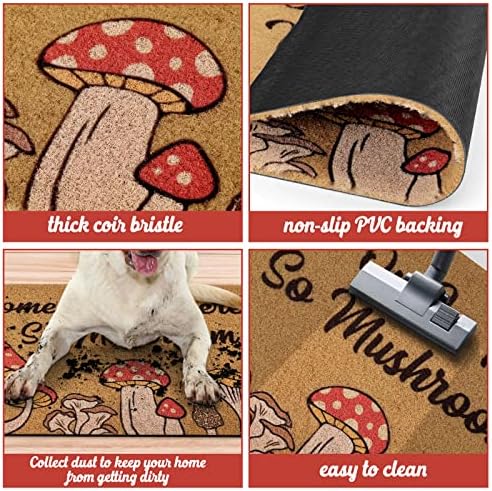 CiyvoLyeen Mushroom Welcome Doormat, Funny Front Door Mat Coir Rug Indoor Outdoor Entrance Porch Carpet Fungi Cottage Home Decor Cottage Housewarming Gift 17x29.5 Inches - Image 3