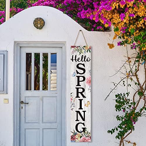 Jetec Large Fall Wooden Front Door Welcome Porch Sign,Hello Spring - Image 4