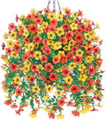 HyeFlora Artificial Hanging Flowers Basket for Outdoor, Fake Flowers Faux Plants Look Real for Yard Gardens Porch Patio Home (Orange+Yellow) by HyeFloraartificialflowers
