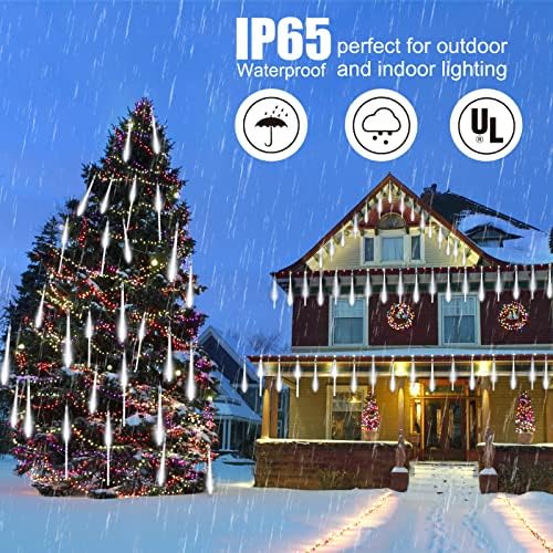 Brightown Meteor Shower Lights Outdoor, 16 Inches 16 Tubes 576 LED Icicle Lights, Waterproof Meteor Christmas Light, Hanging Falling Rain Light for Tree Bushes Holiday Party Christmas Decor,White - Image 4
