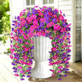 Artificial Hanging Flowers for Outdoors, 2 PCS 300 Blooms UV Resistant Morning Glory Faux Silk Vines, No-Odor Realistic Fake Plants for Garden Planter Porch Patio Decoration, Fuchsia & LightPurple by JulakoOnline