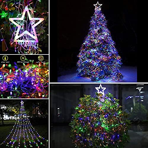 Christmas Decoration Lights, Outdoor Christmas String Lights 320 LED 11.5Ft Waterfall Tree Light with Big Star Topper Waterproof 8 Light Modes for Xmas New Year Holiday Yard Outdoor Indoor Decor - Image 6